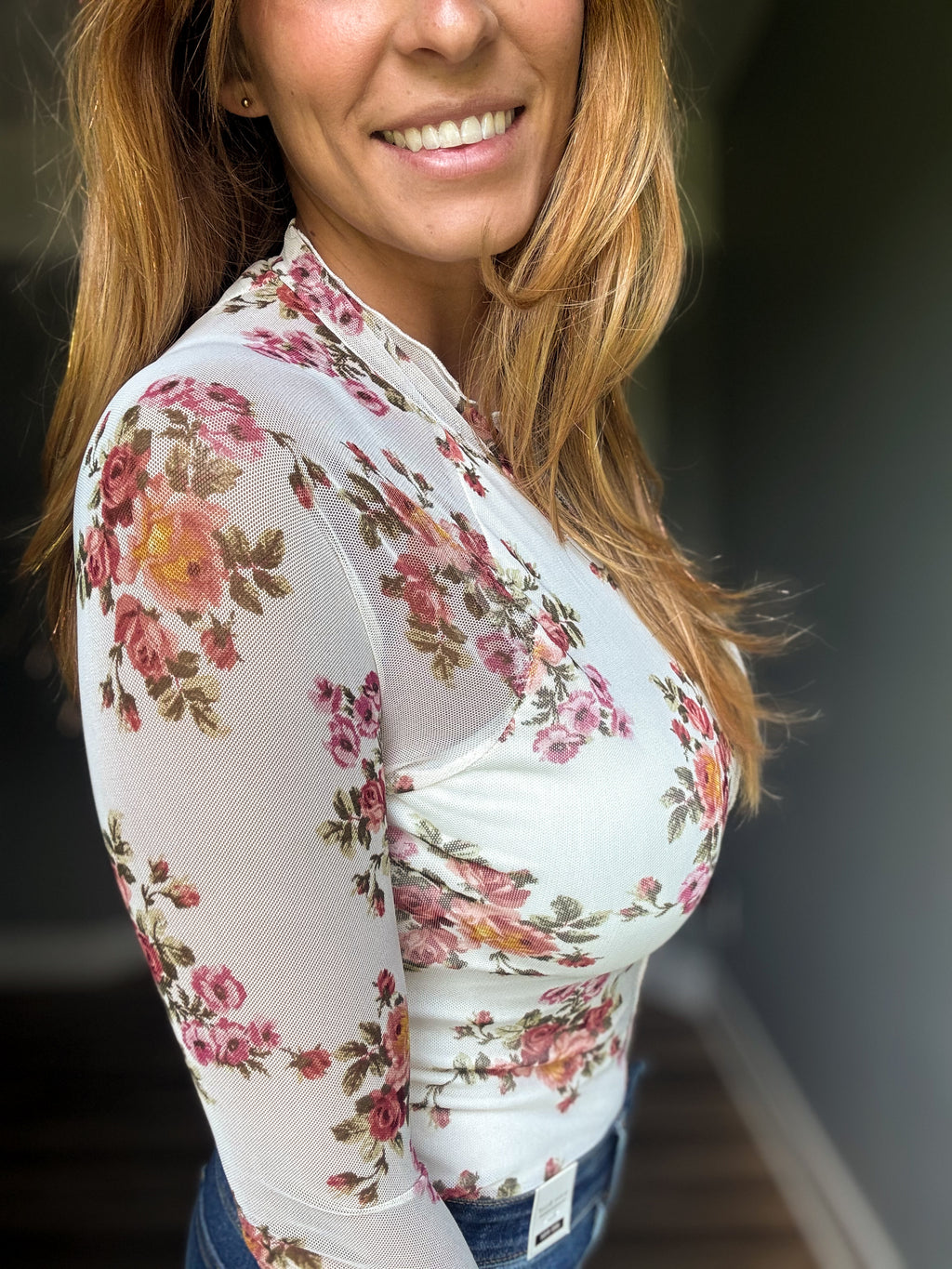 Floral Print Mesh Top