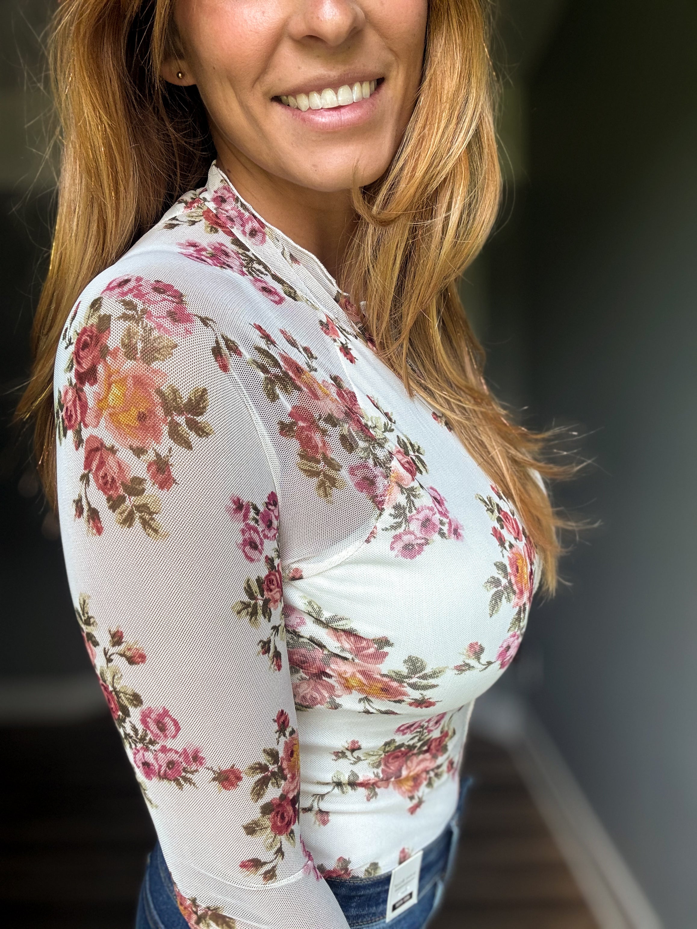 Floral Print Mesh Top