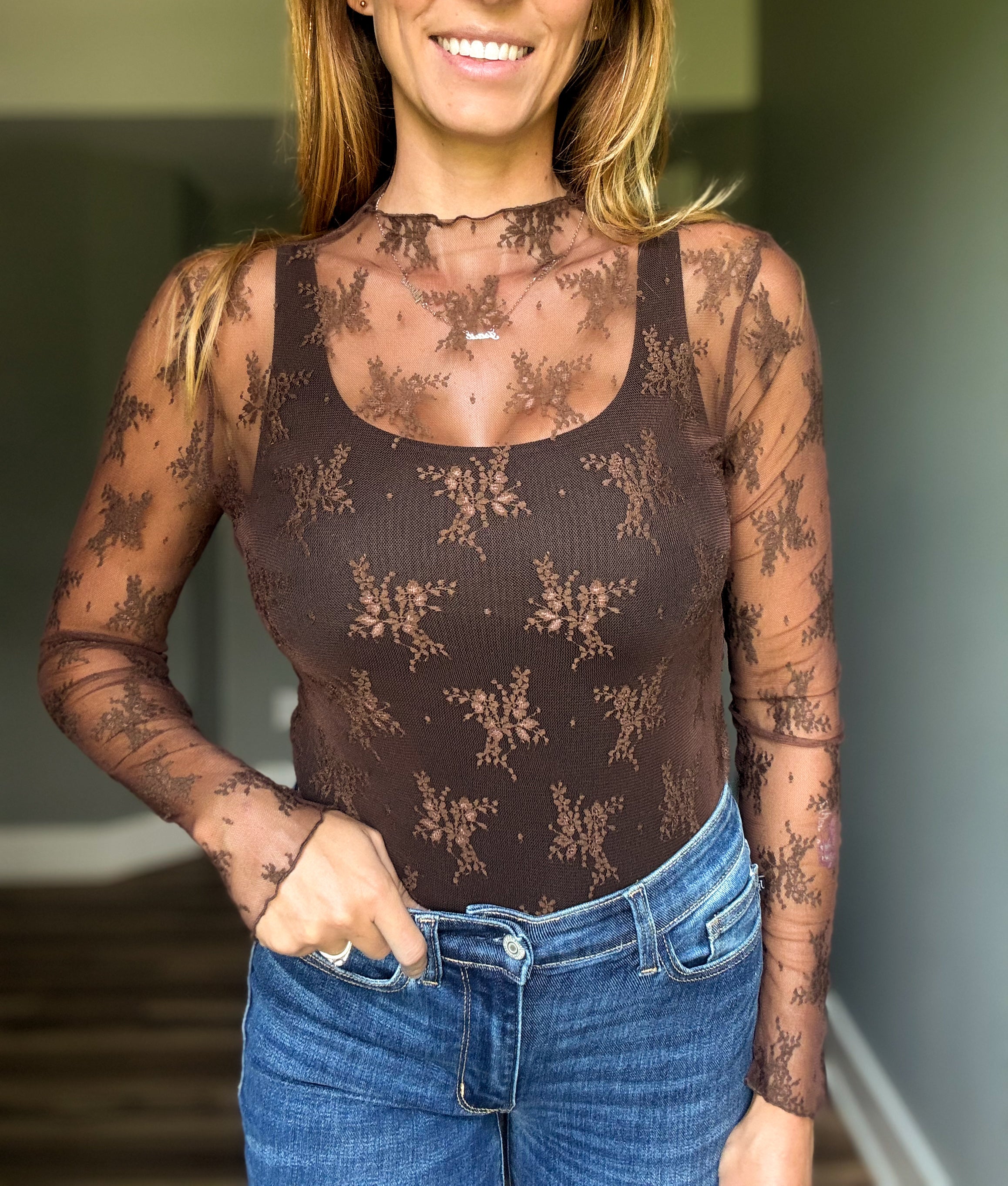 Lace Layering Top- Brown