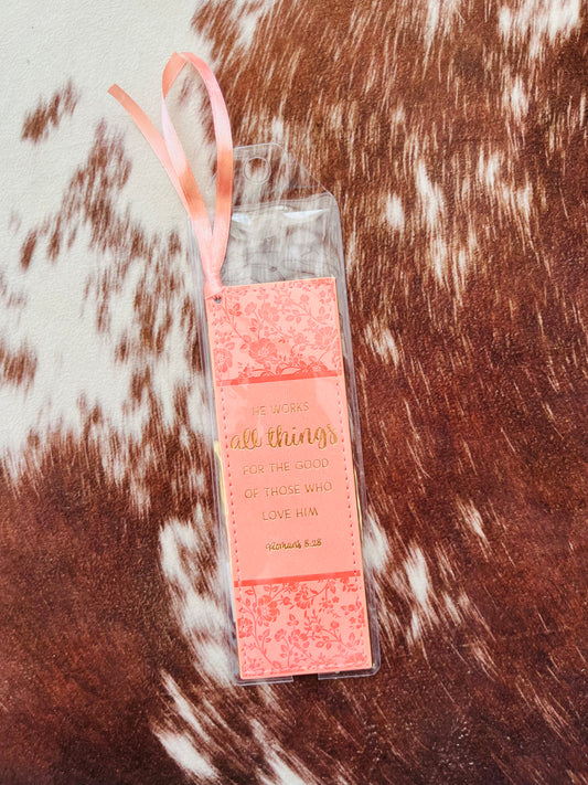 Bookmark Faux Leather Coral All Things Rom. 8:28