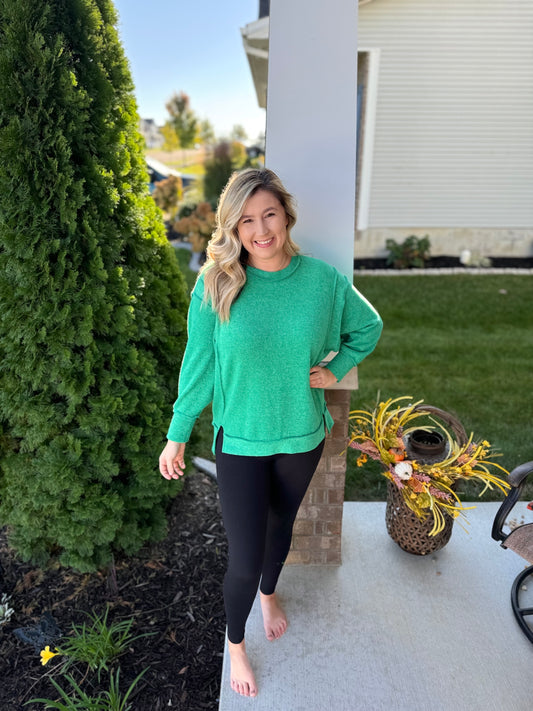 Brushed Melange Oversized Sweater- K Green