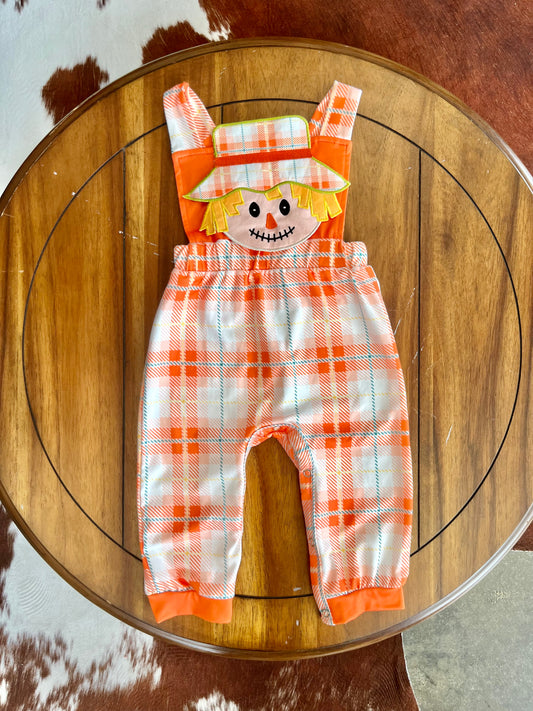 Scarecrow Embroidered Plaid Boy Romper