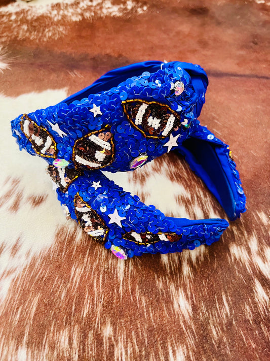 Football Top Knotted Jeweled Beaded Headband