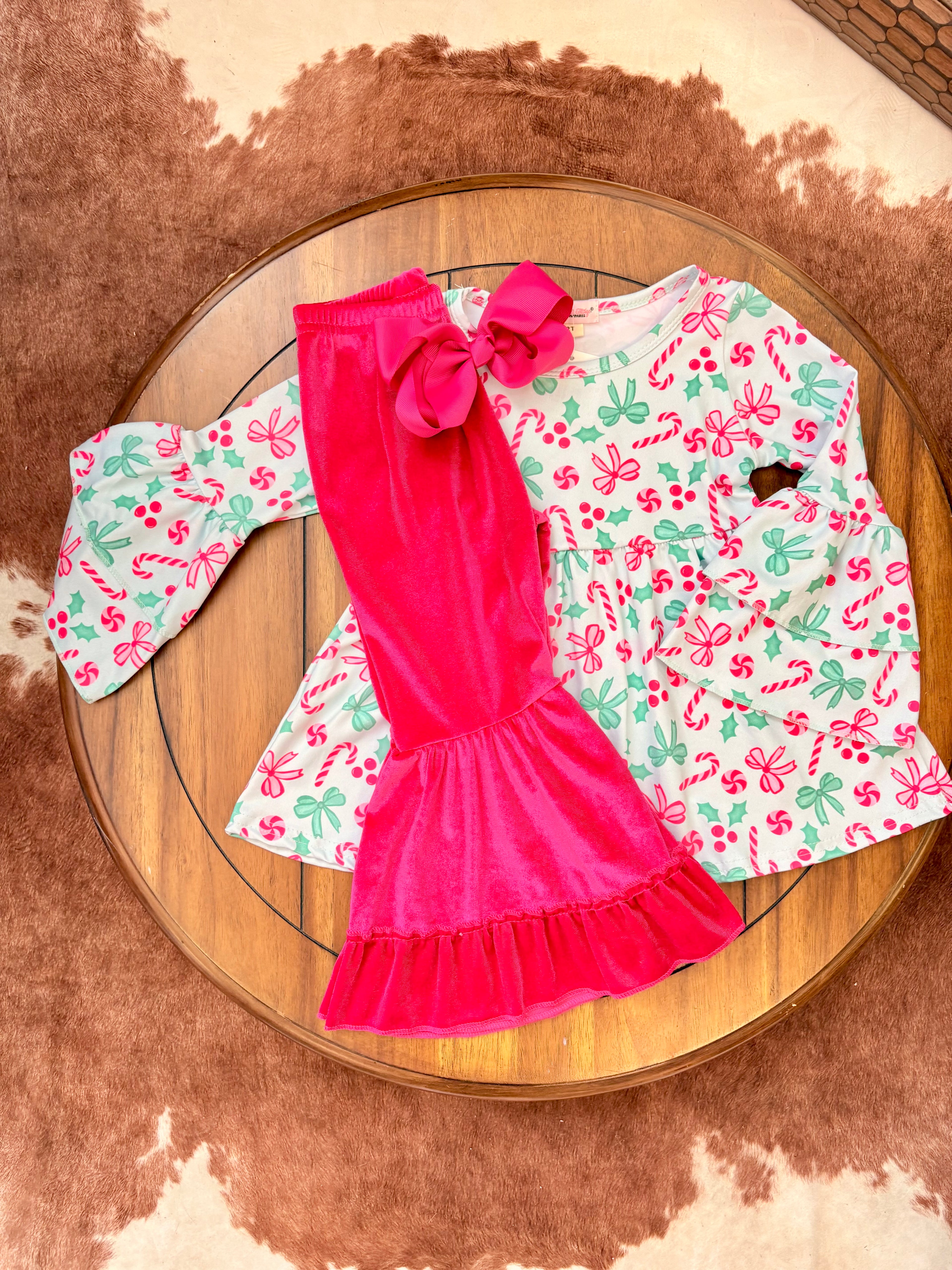 Pink Candy Cane Bows Girls Set