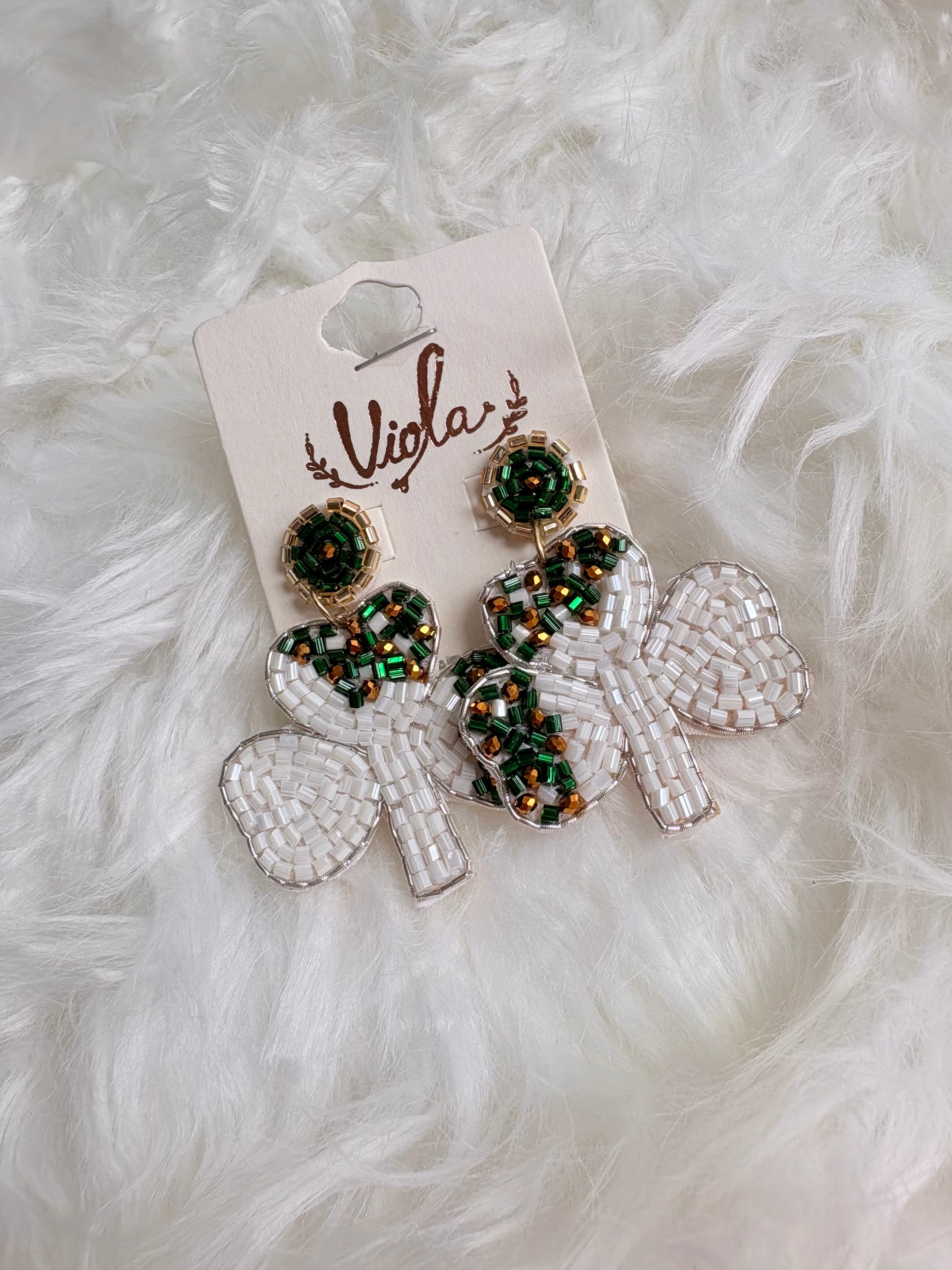 2-tier Saint Patricks Shamrock Beaded Earrings