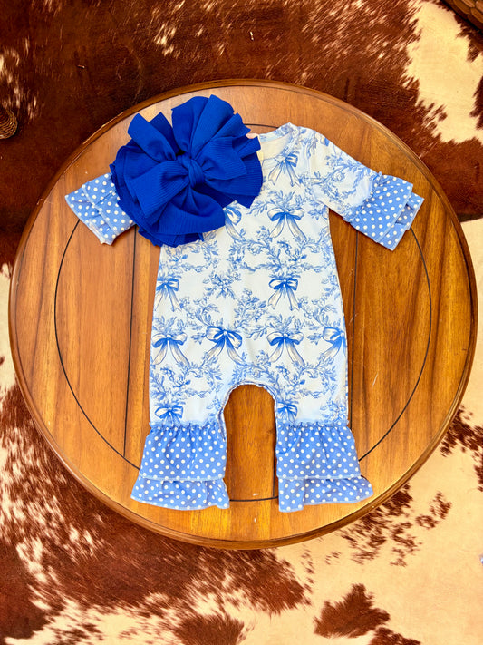Blue Damask Romper
