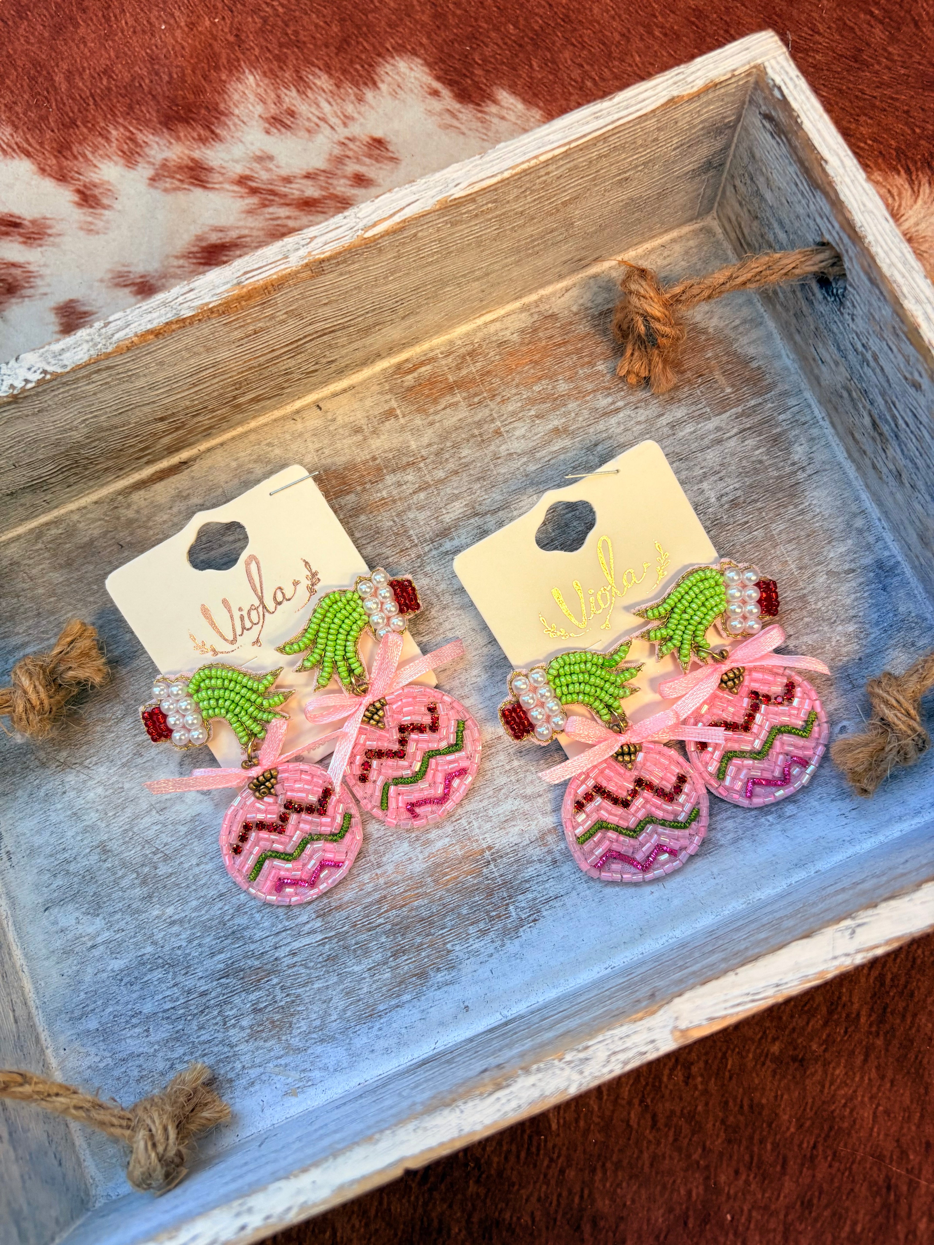 Pink Ornament Bow Earrings