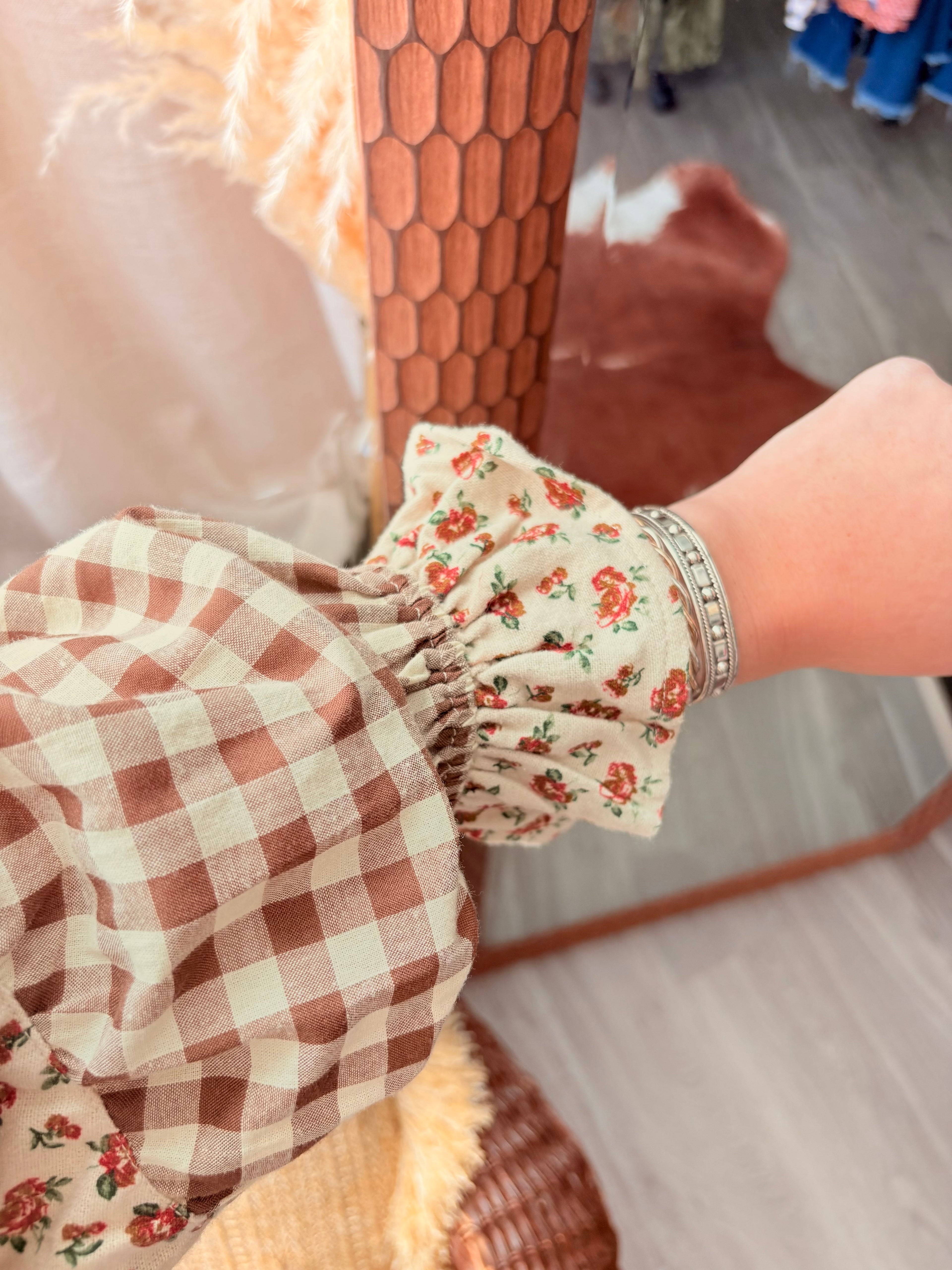 Button Down Floral Tier Dress~ Mocha