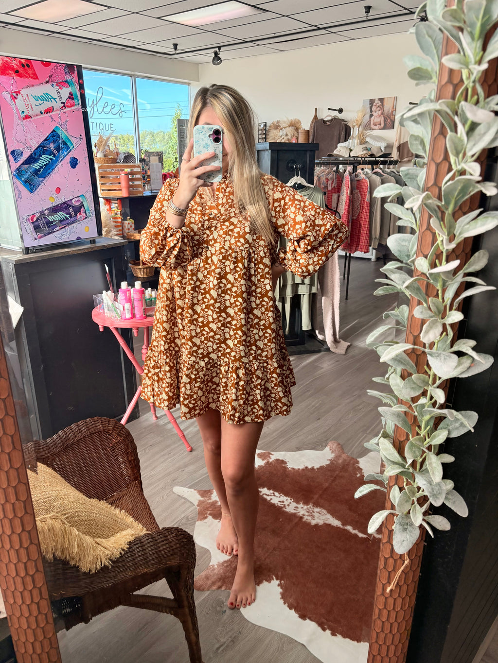 Floral Print Tiered Dress~ Rust