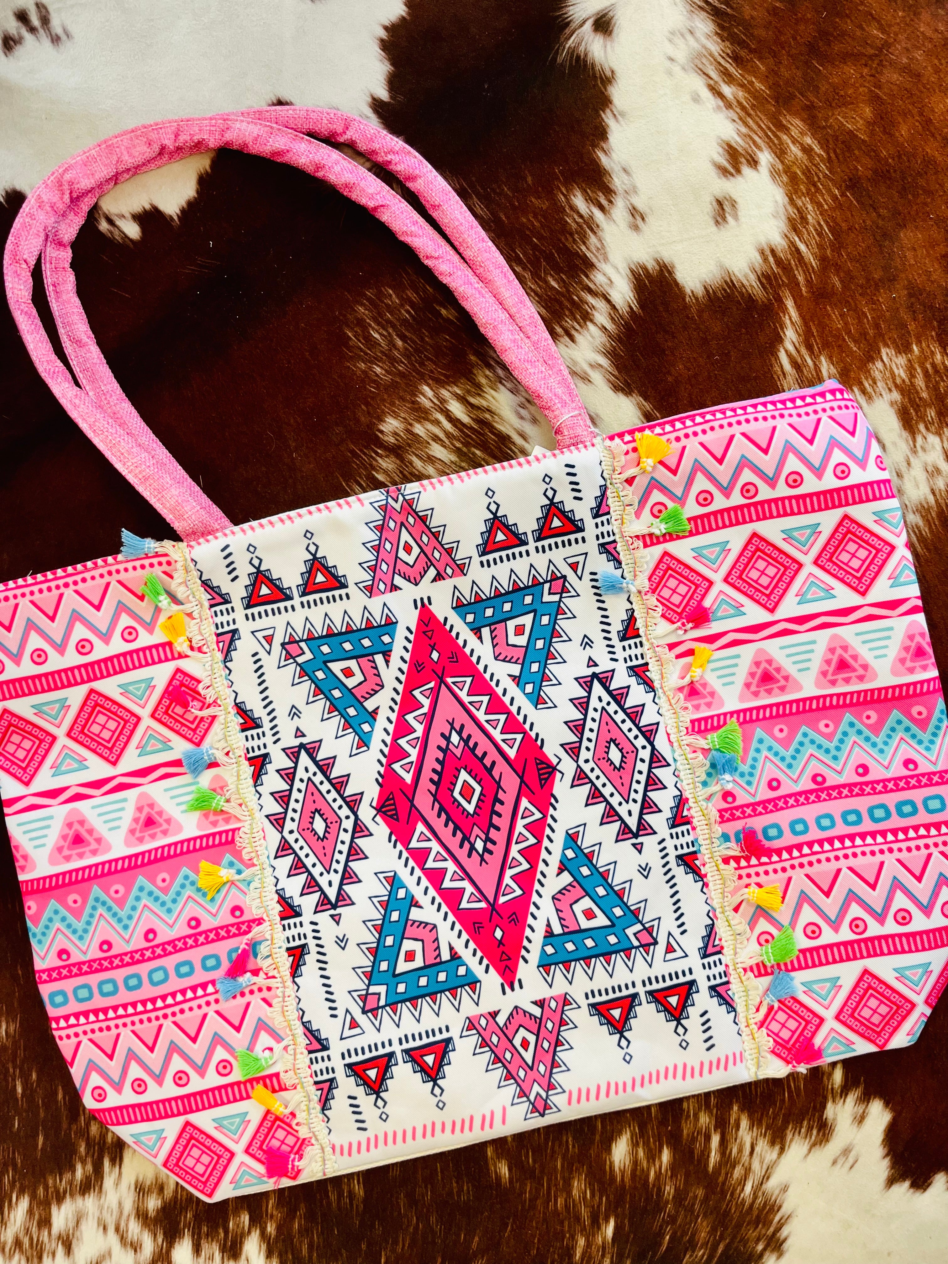 Pink Tassel Canvas Tote