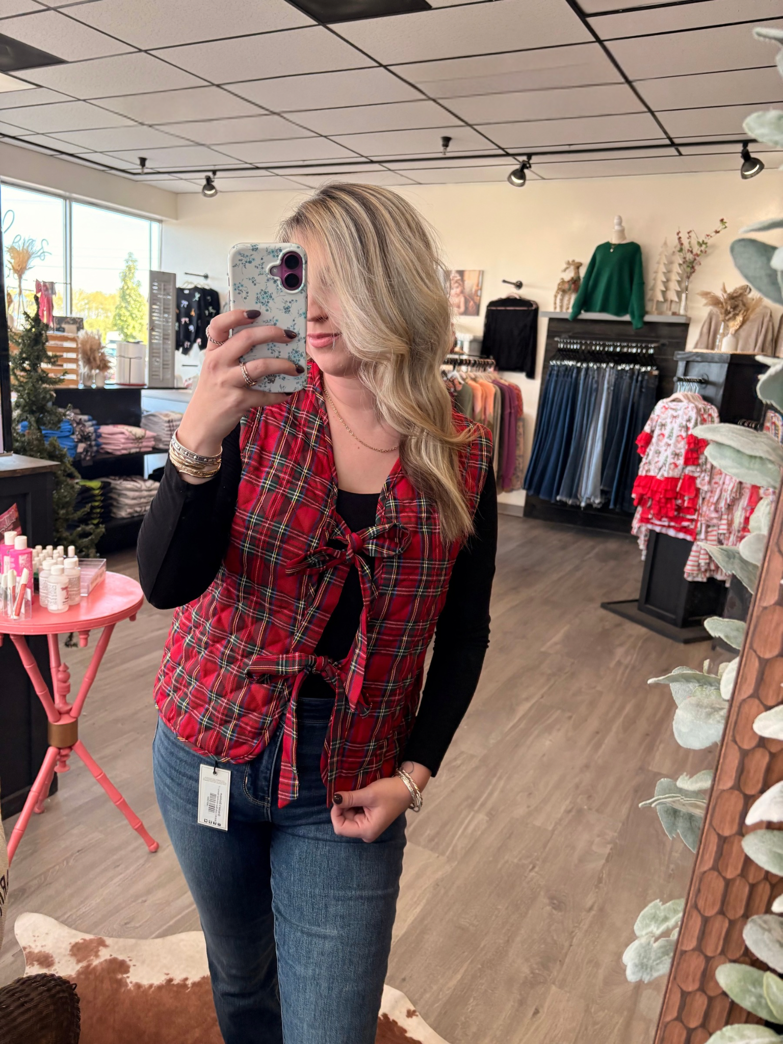 Quilted Check Ribbon Tie Vest