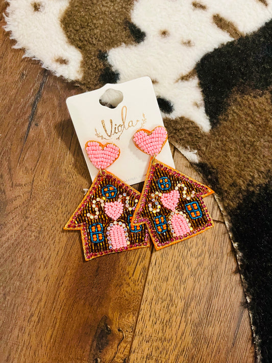 Gingerbread House Beaded Earrings