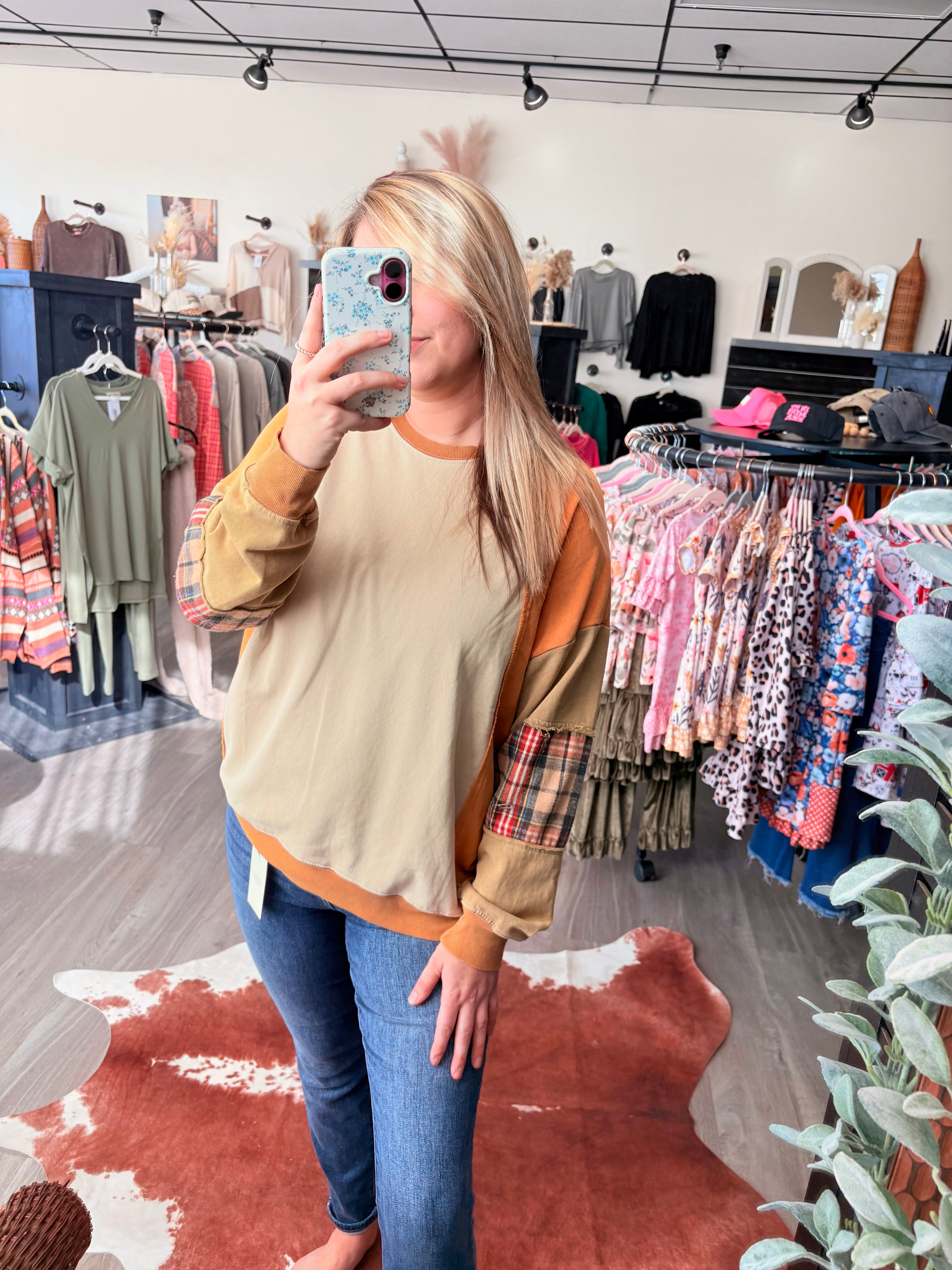 ColorBlock Terry Knit Pullover~ Coconut Caramel