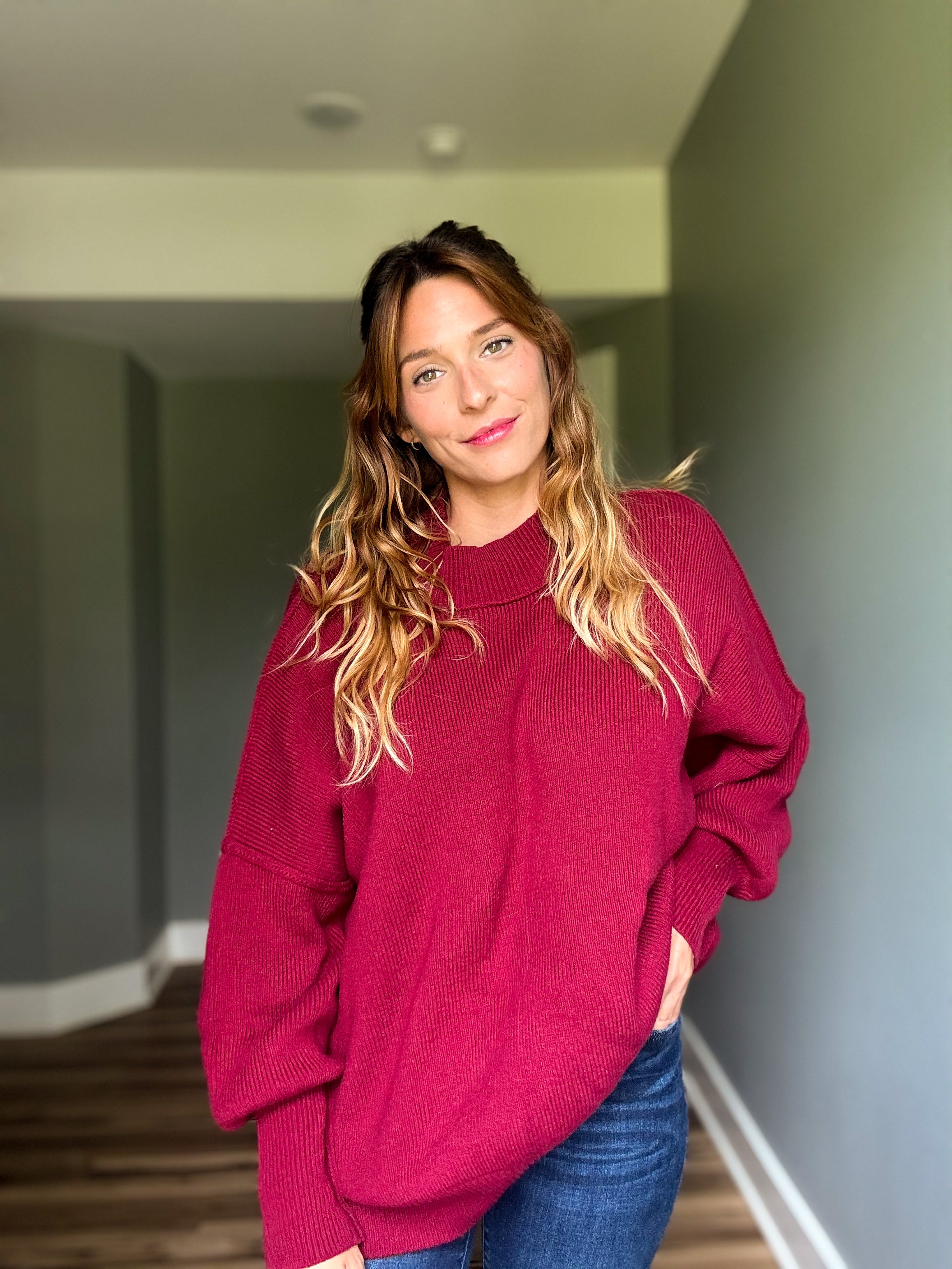 Cabernet Side Slit Oversized Sweater