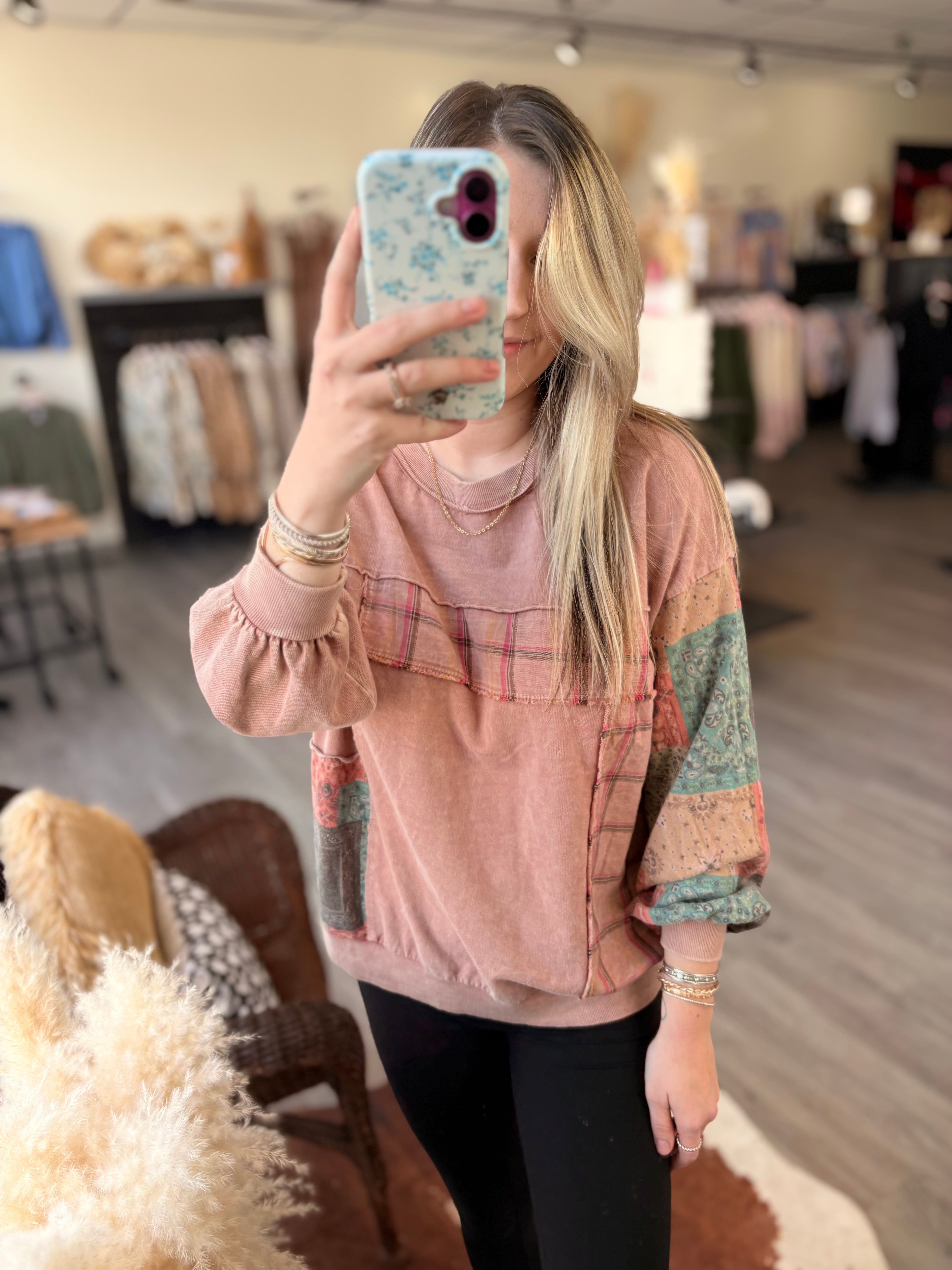 Plaid Bandana Print Sweatshirt