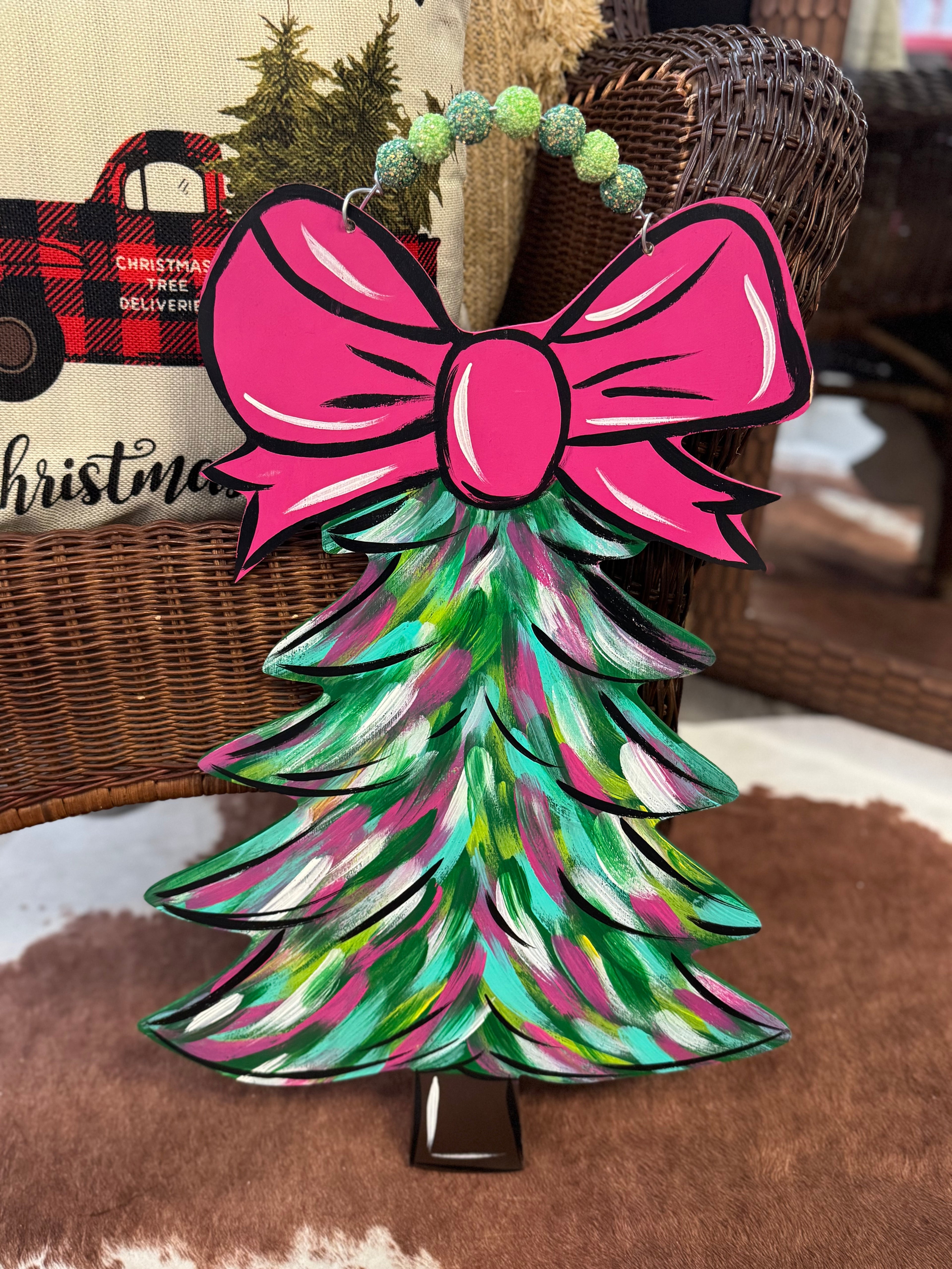 Bow Topped Christmas Tree Door Hanger