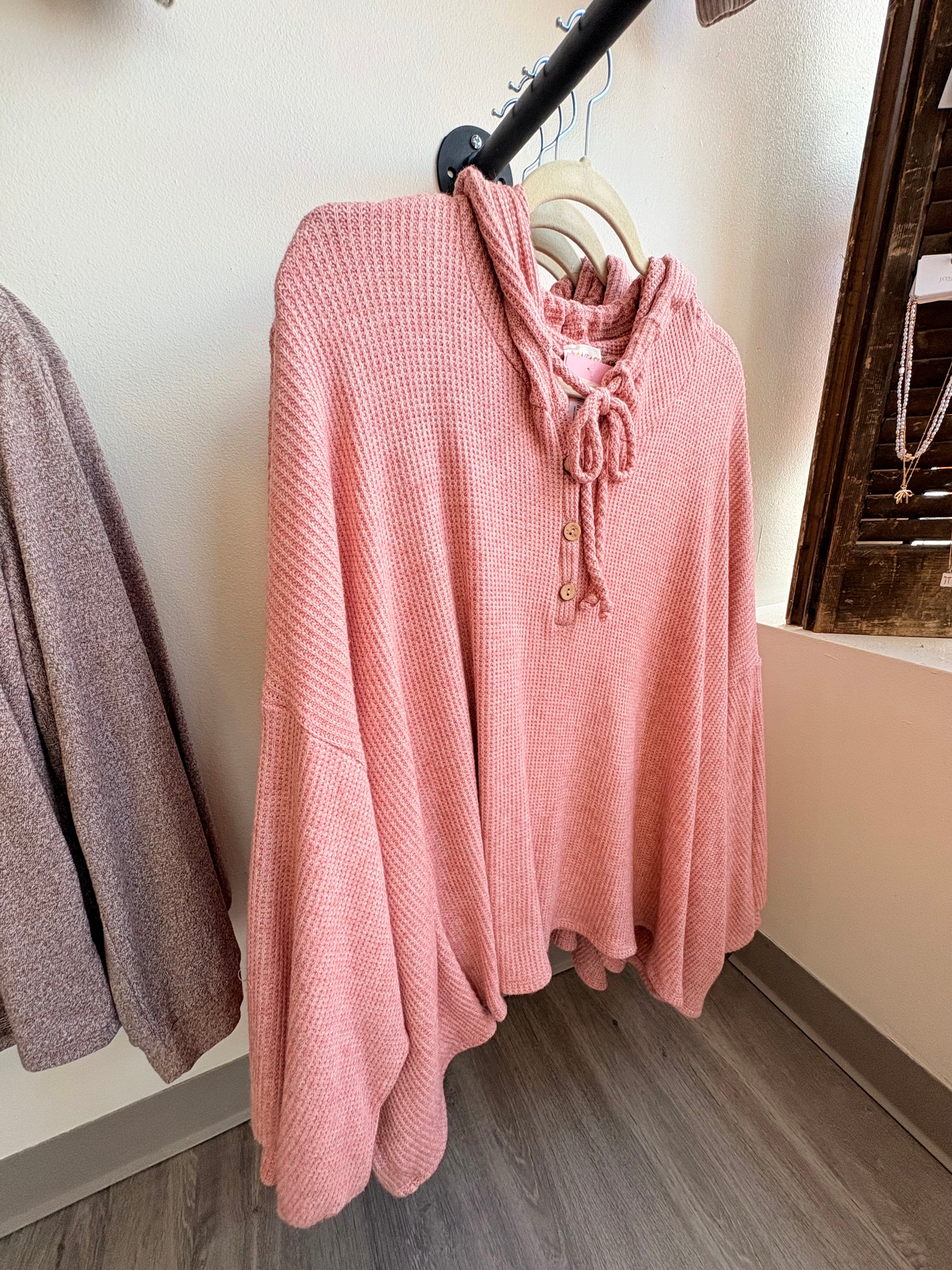 Chunky Button Hoodie - Rose