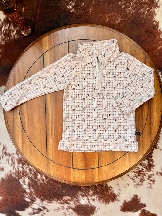Plaid Deer Quarter Zip
