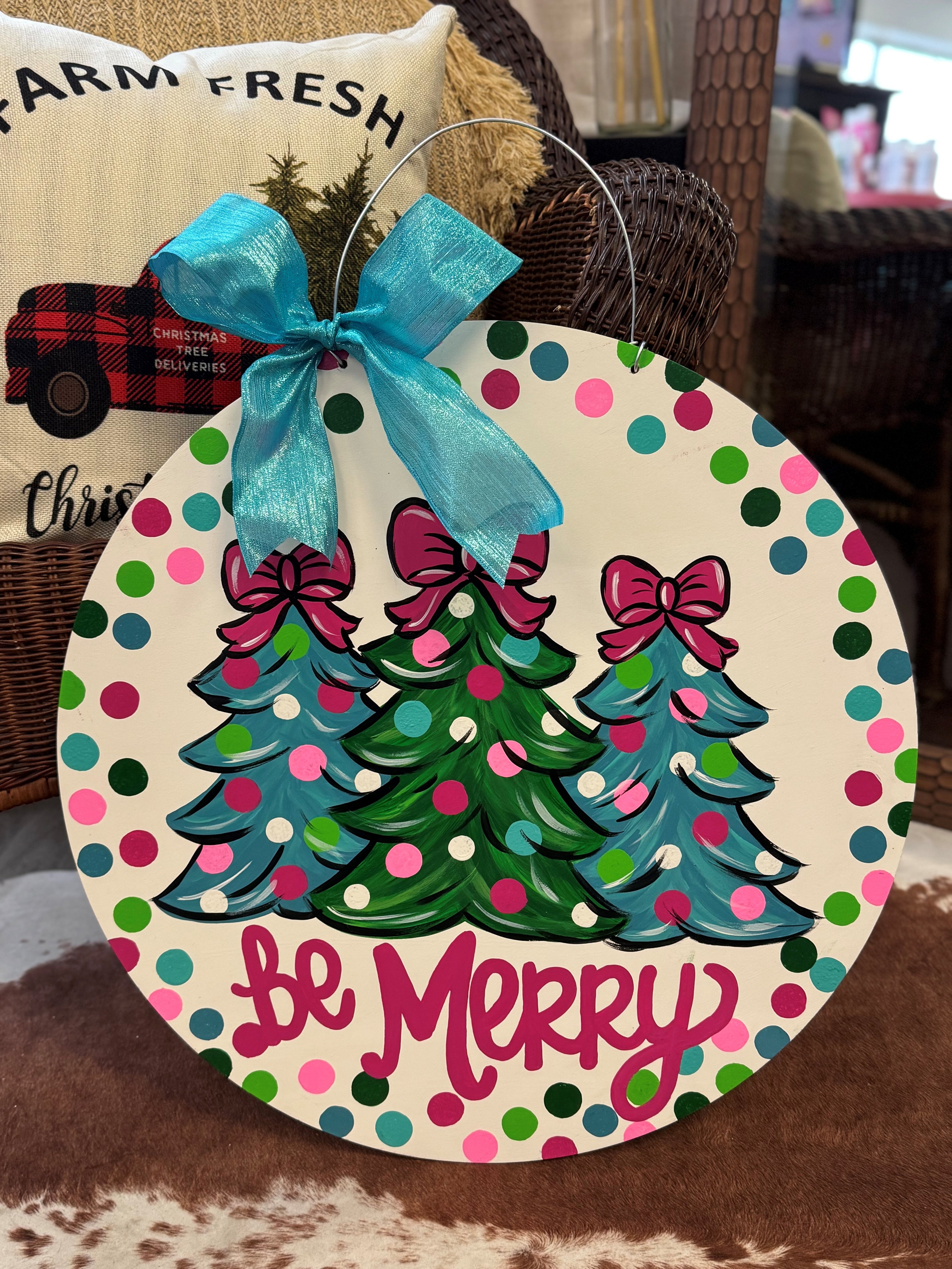 Be Merry Door Hanger- Round White