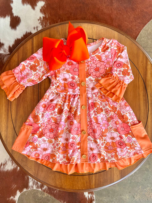 Coral Rust Posy Girls Dress