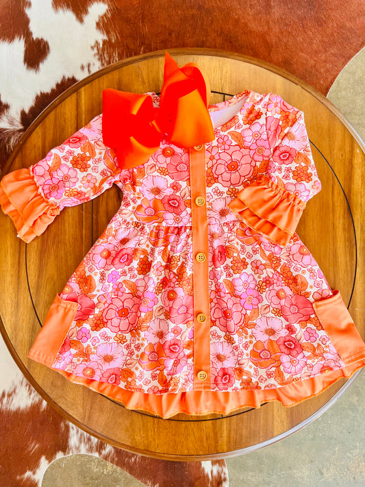 Coral Rust Posy Girls Dress