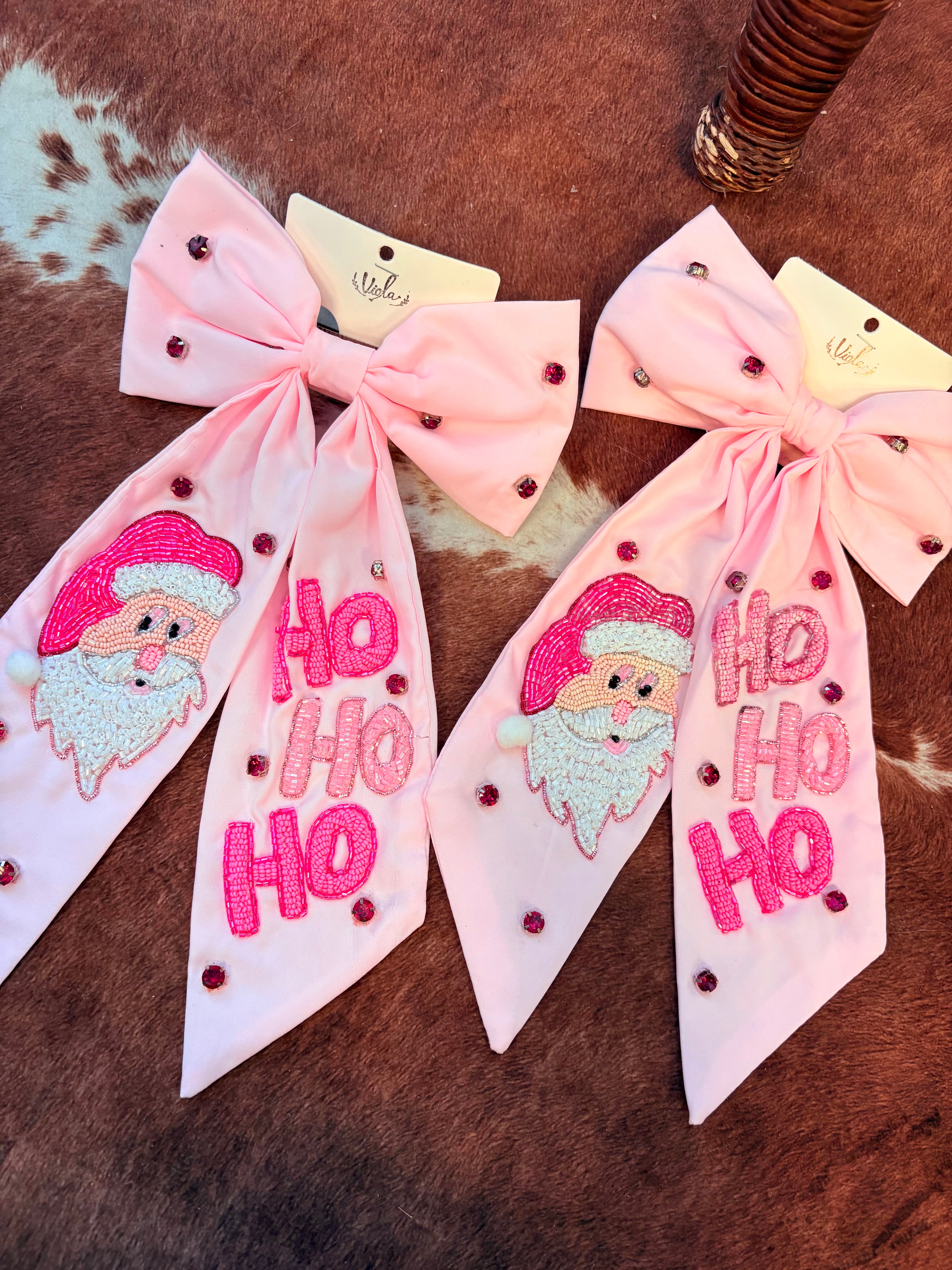 Pink Santa Large Christmas Bow