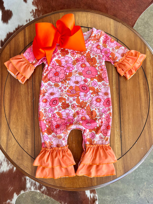 Coral Rust Posy Baby Romper