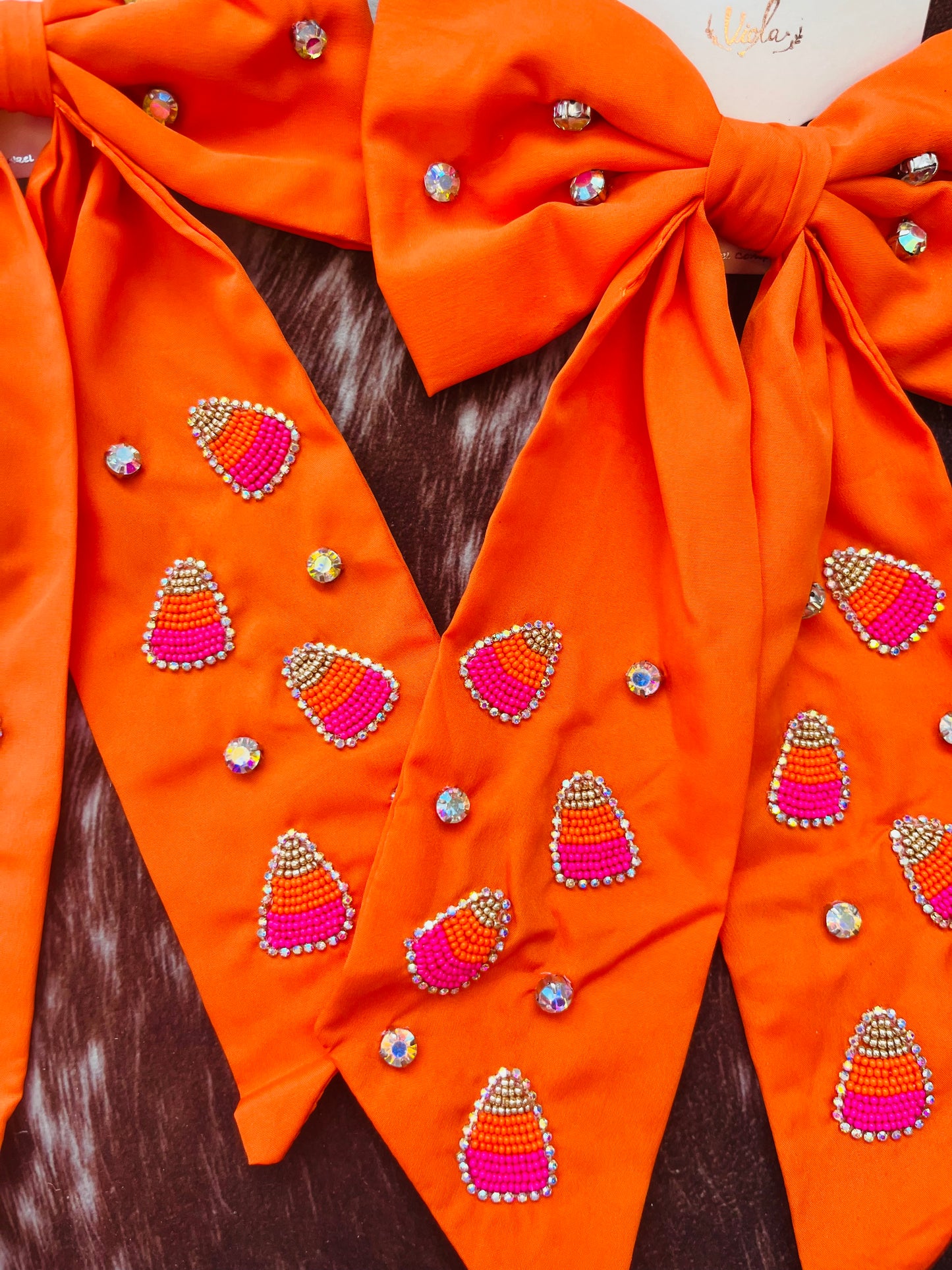 Candy Corn Jeweled Bow Barrette Hair Clip