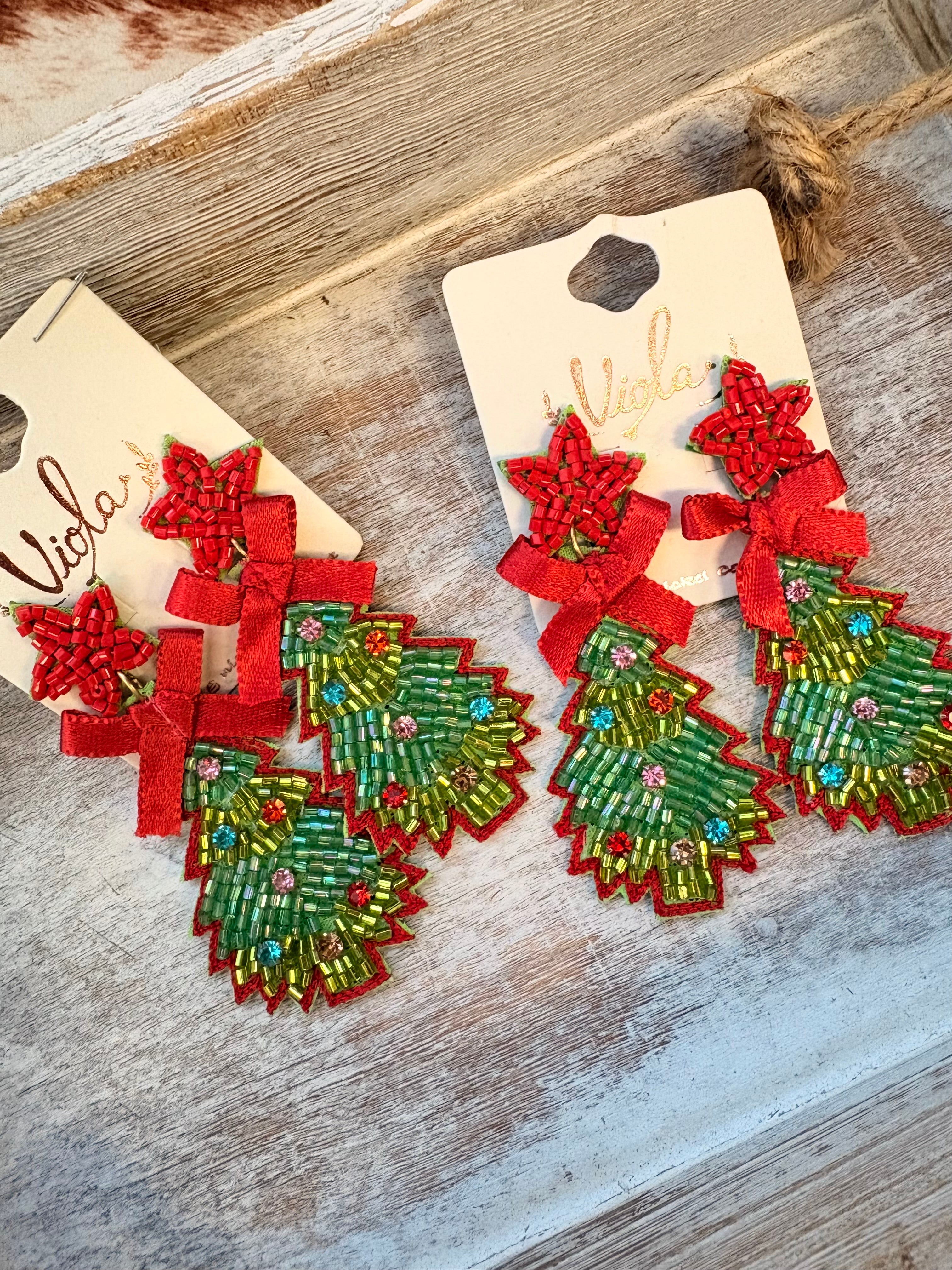 Red & Green Tree Sequin Christmas Earrings