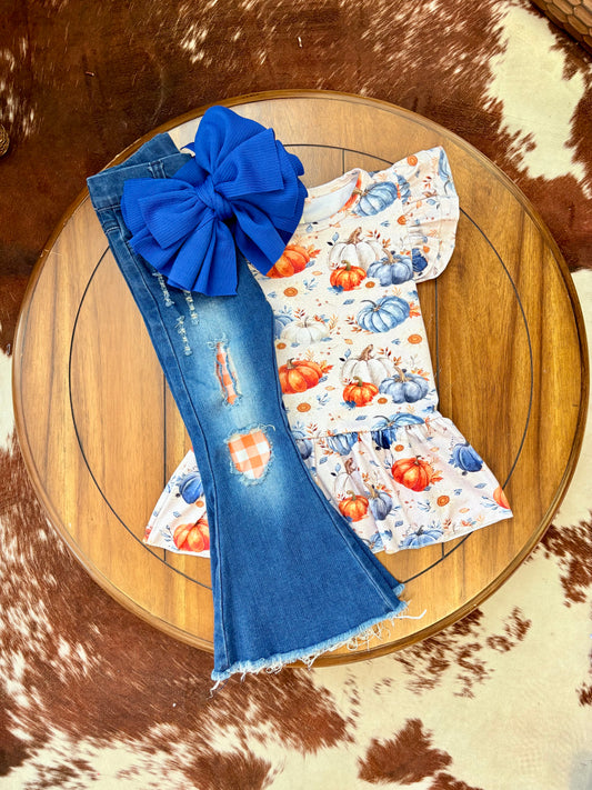 Denim Pumpkin Girls Set