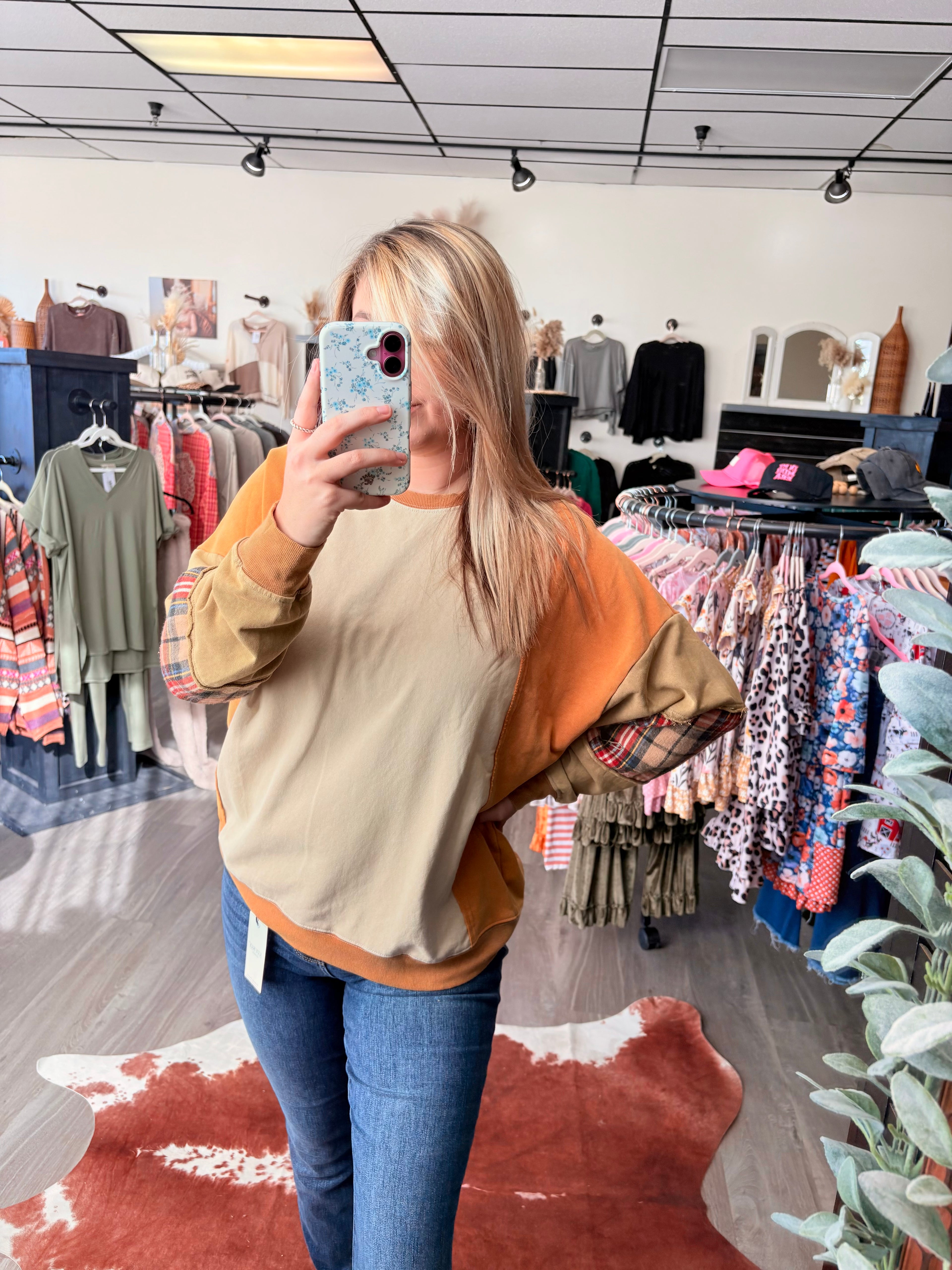 ColorBlock Terry Knit Pullover~ Coconut Caramel