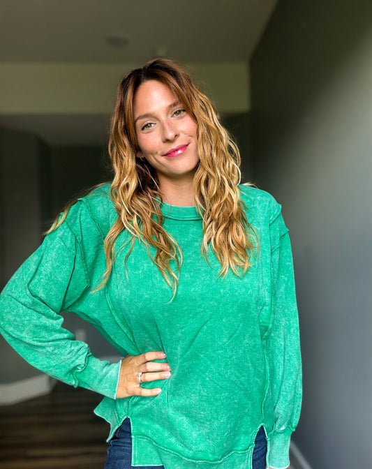 Kelly Green Exposed Seam Sweatshirt