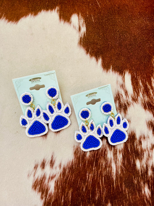Game Day Paw Print Bead Embroidered Earrings
