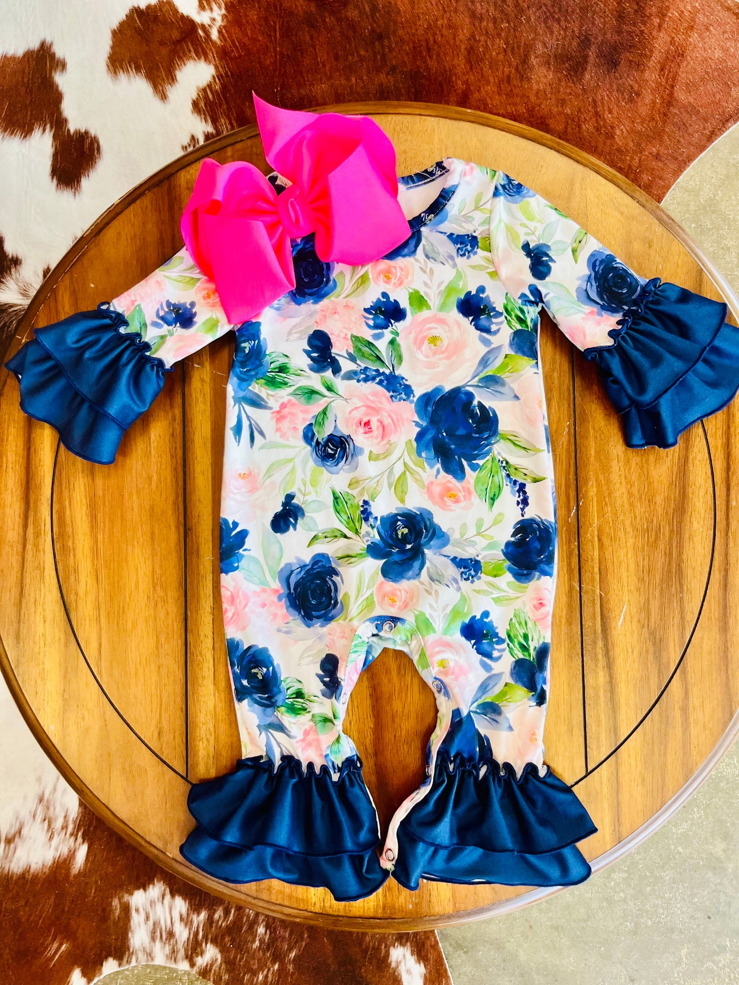 Romper-Navy Blush Rose