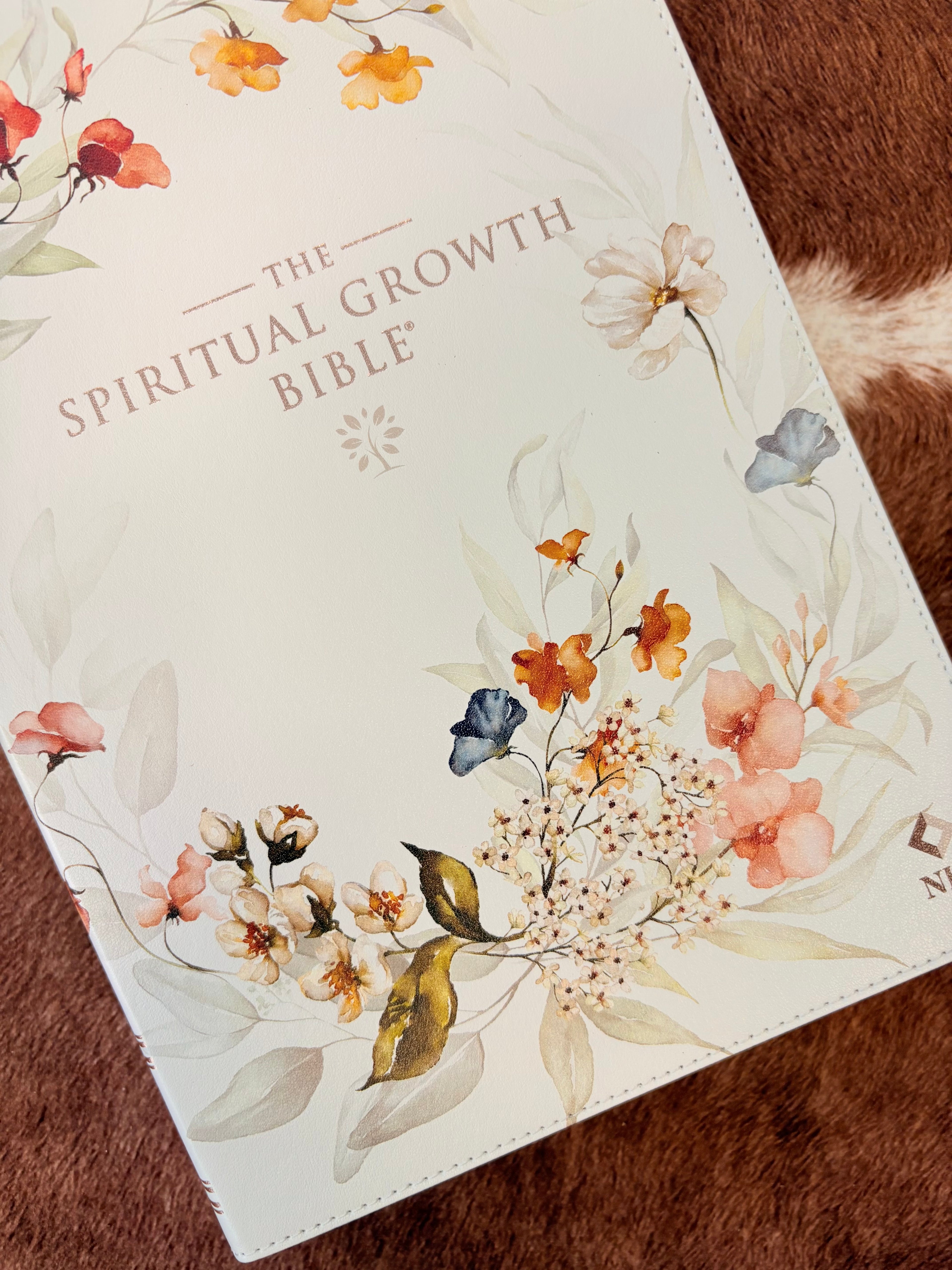 Cream Floral Spiritual Growth Bible~ NLT
