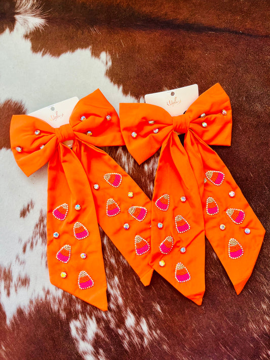 Candy Corn Jeweled Bow Barrette Hair Clip