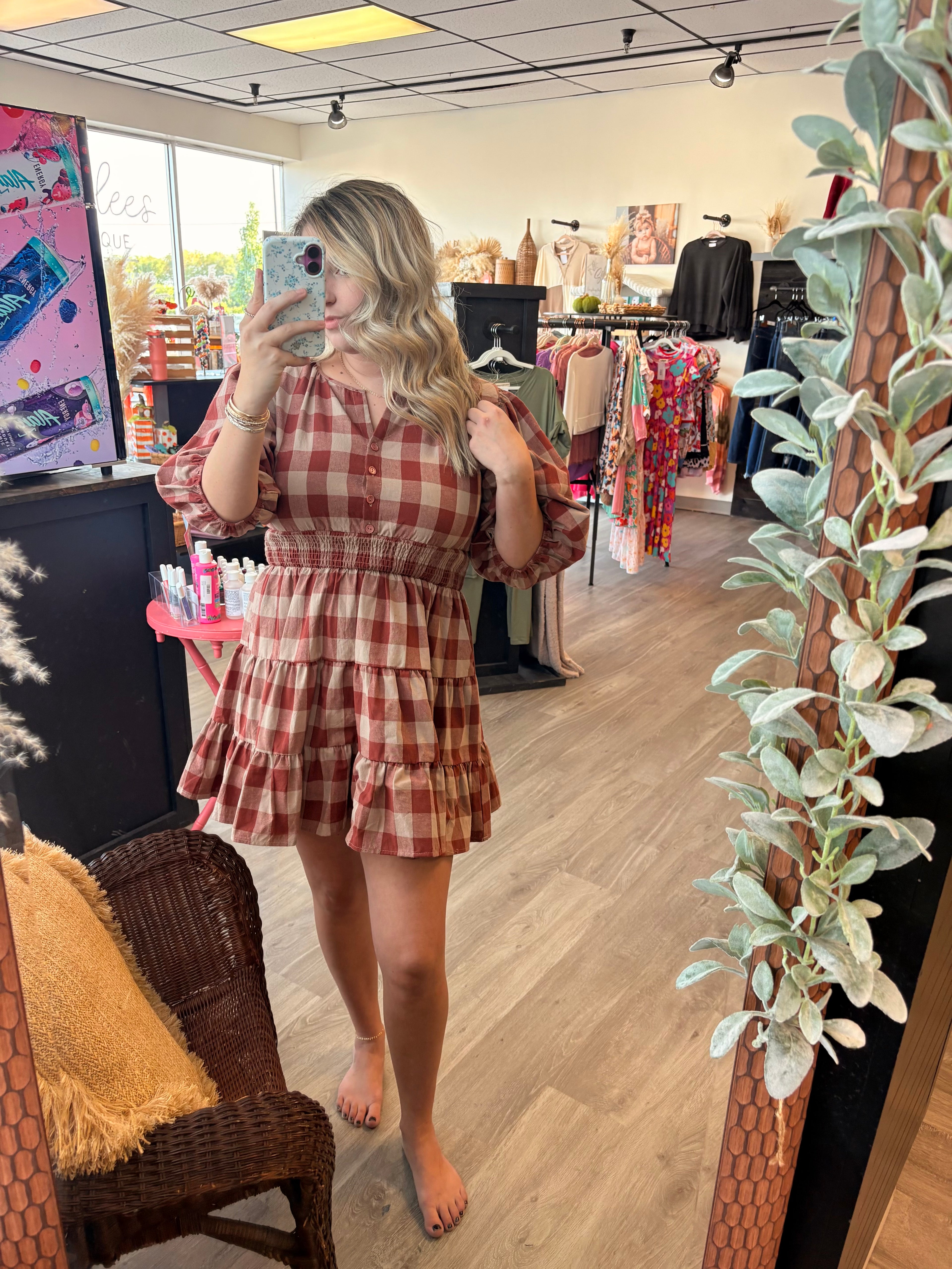Plaid Smocked Waist Dress