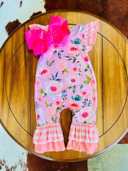 Peachy Floral Girls Romper