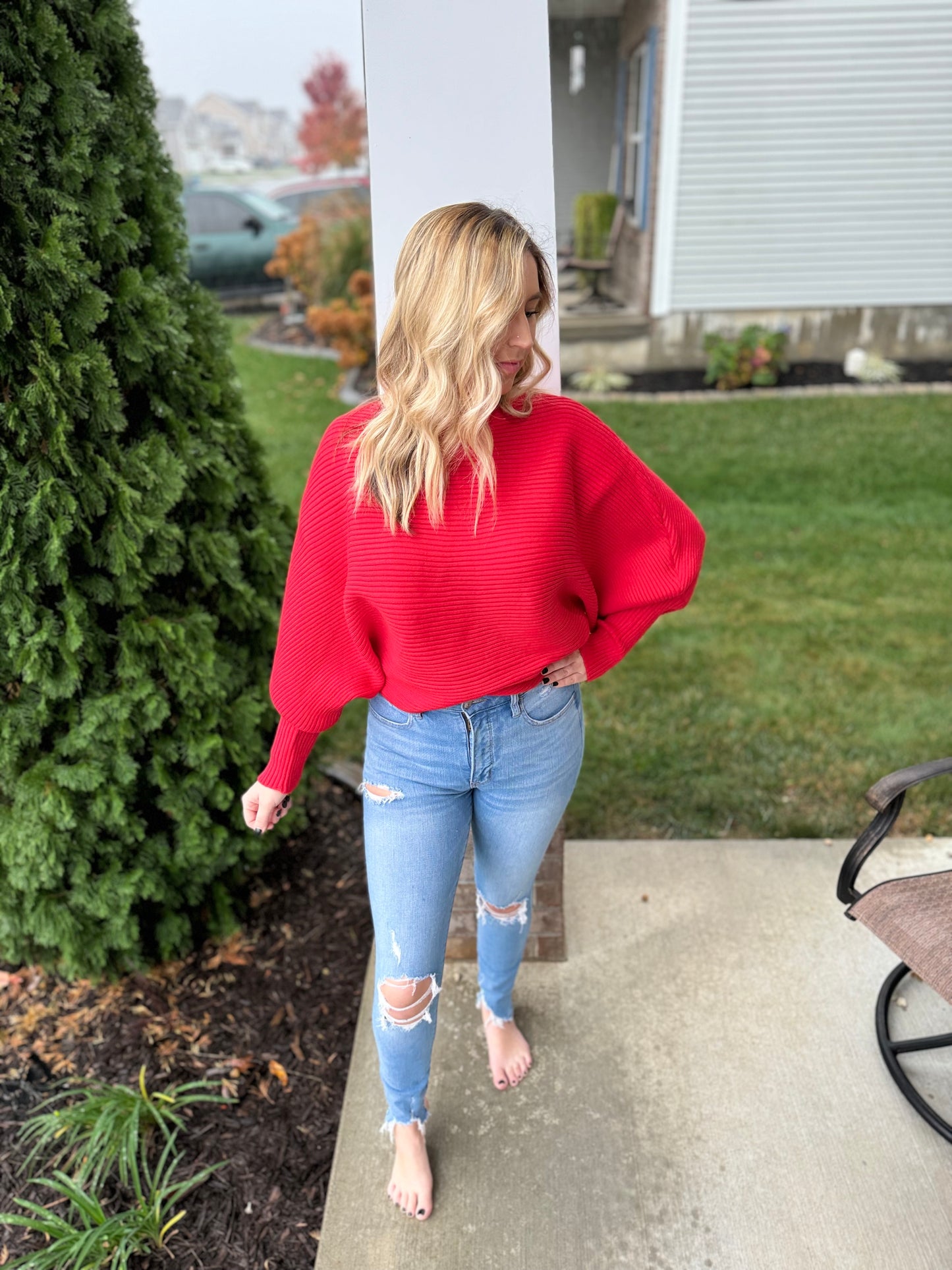 Boat Neck Dolman Sleeve Sweater