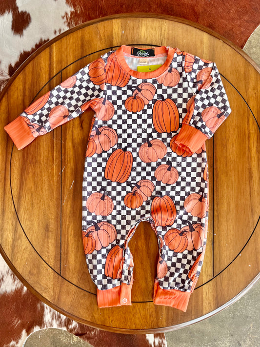 Romper-Checkered Pumpkin