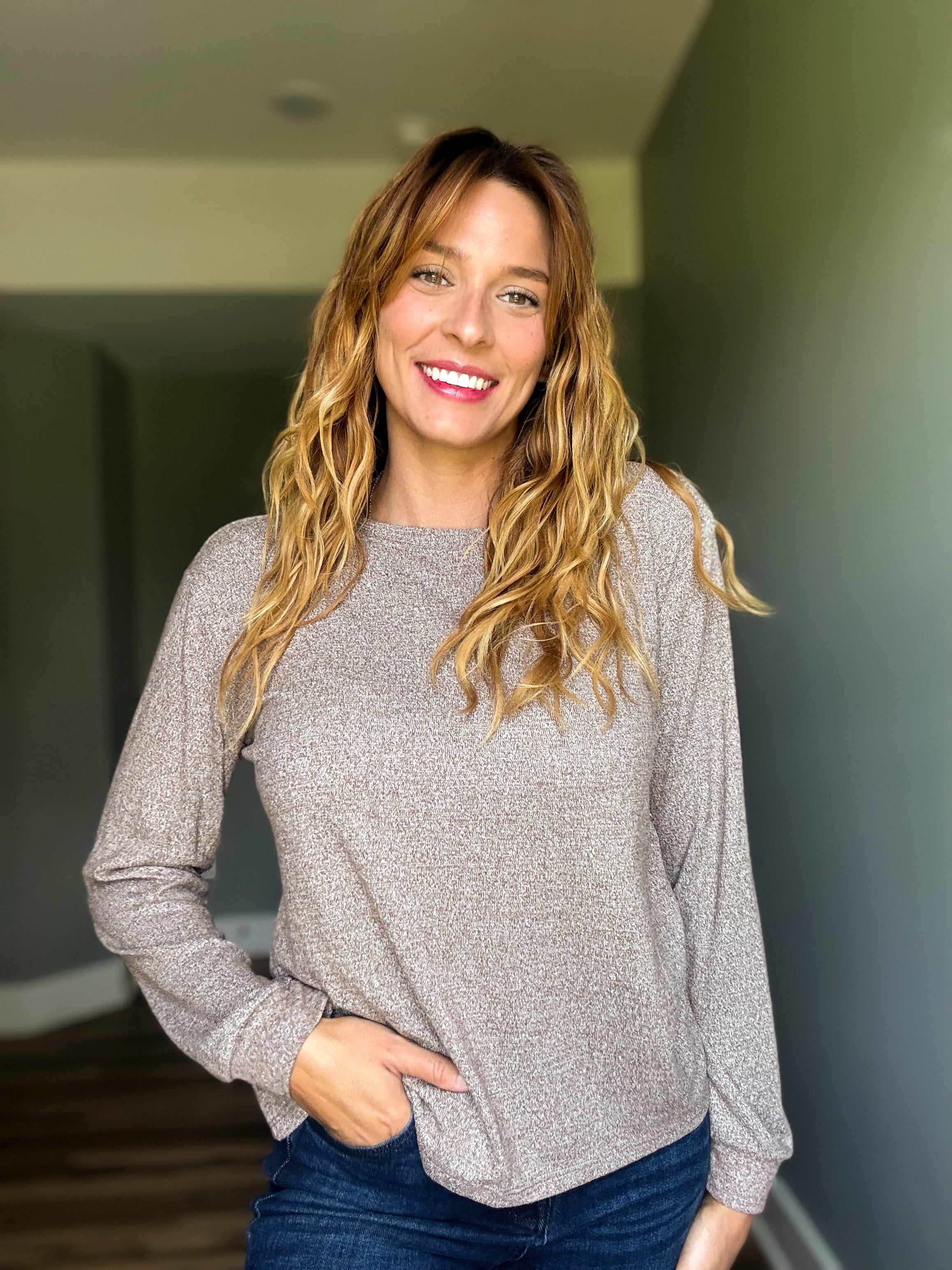 Brown Soft Melange Long Sleeve Tee