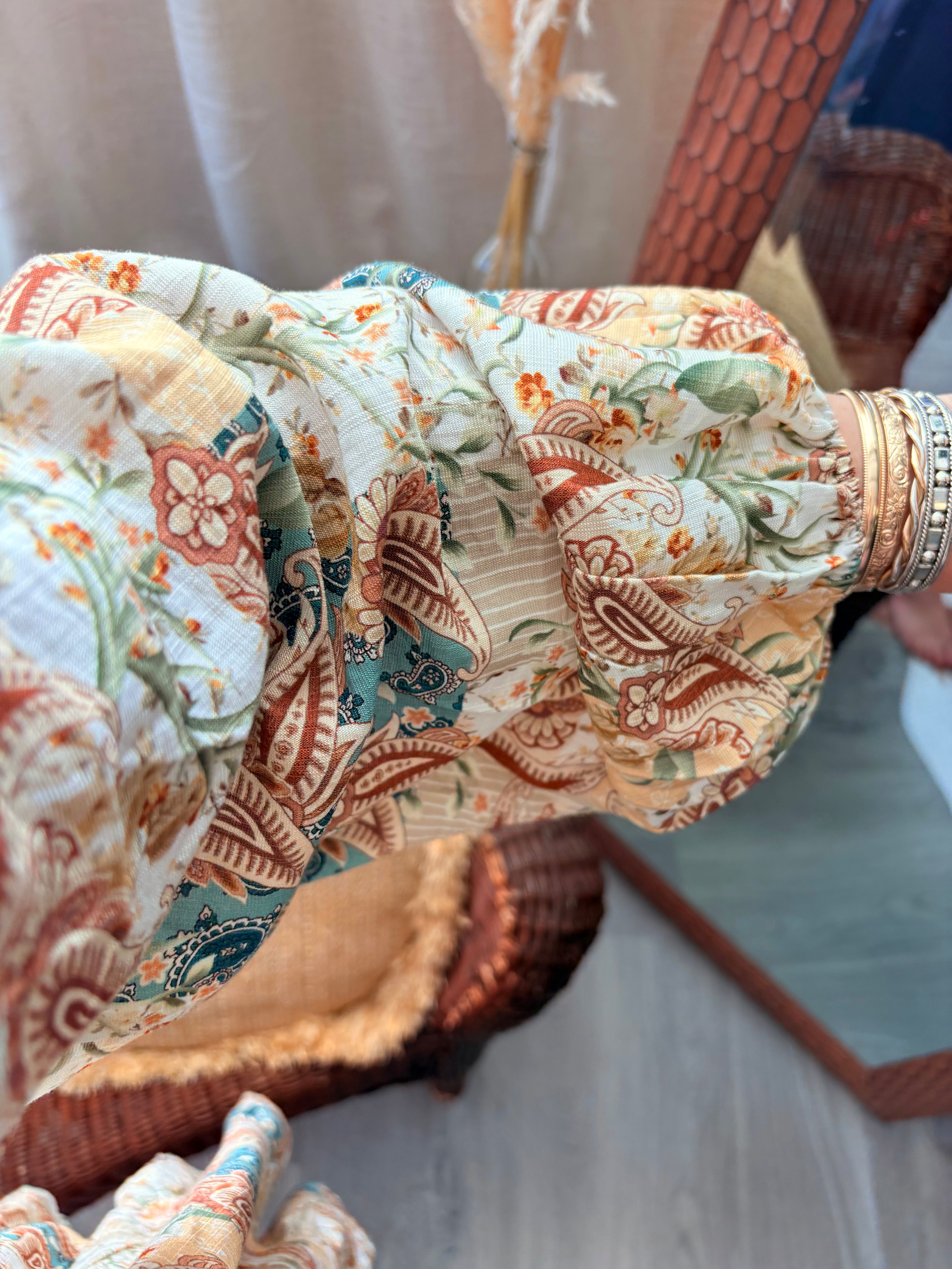 Floral Paisley Half Button Dress ~ Butterscotch/Ginger
