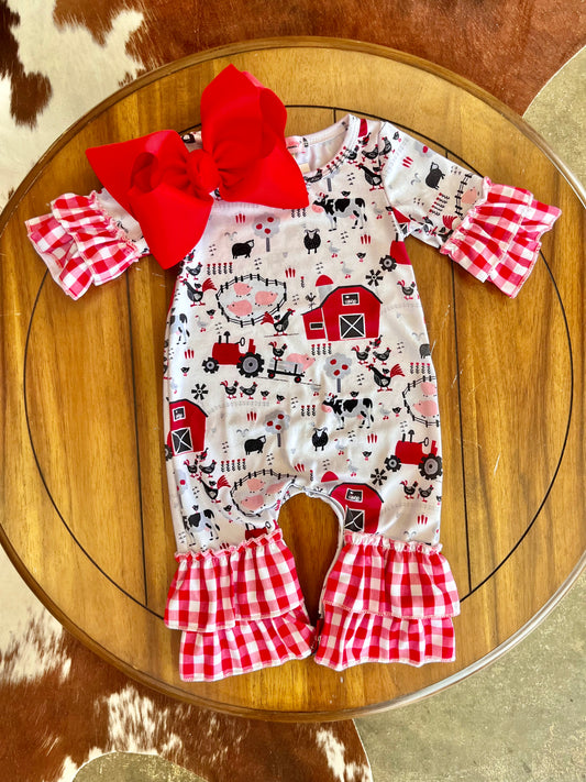 Red Barn Baby Girl Romper