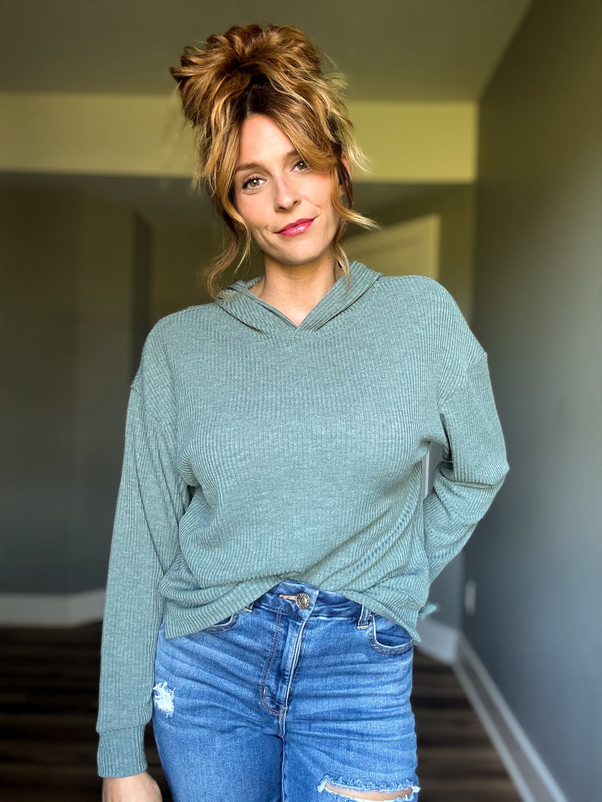 Ribbed Hoodie- Ash Jade