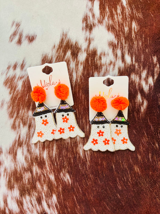Halloween Ghost Seed Bead Dangle Earrings