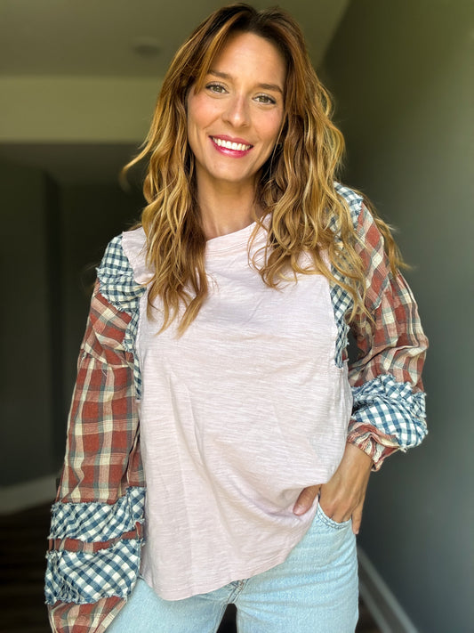 Plaid Mix Knit Top