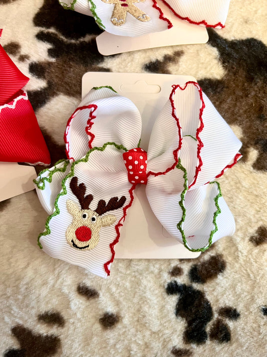 Embroidered Reindeer Bow