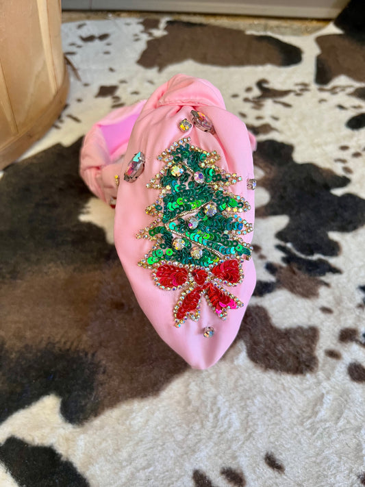 Pink Sequin Christmas tree Headband