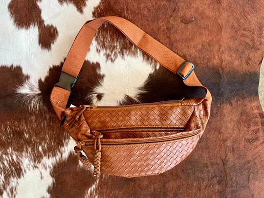 Vegan Leather Woven Atlas Crossbody Bum Bag - Camel